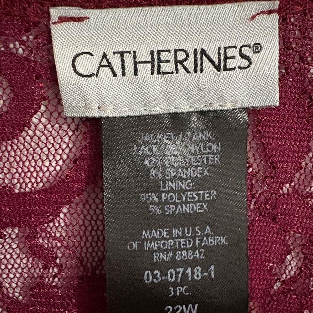 Catherines Women’s Lace Open Front Cardigan Size 22W Burgundy Floral 3/4 Sleeves - Picture 5 of 9